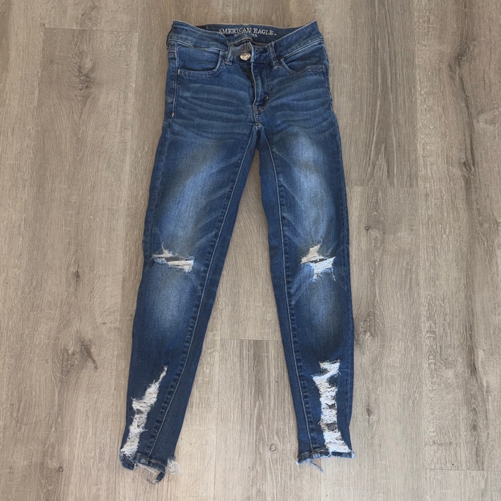 American Eagle Outfitters Navy Washed Ripped Skinny Jeans